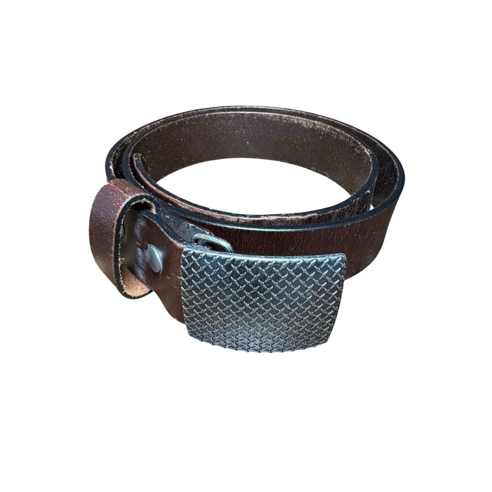 Bison Men's Brown Leather Belt With Silver Buckle Size 34 Handcrafted Colorado